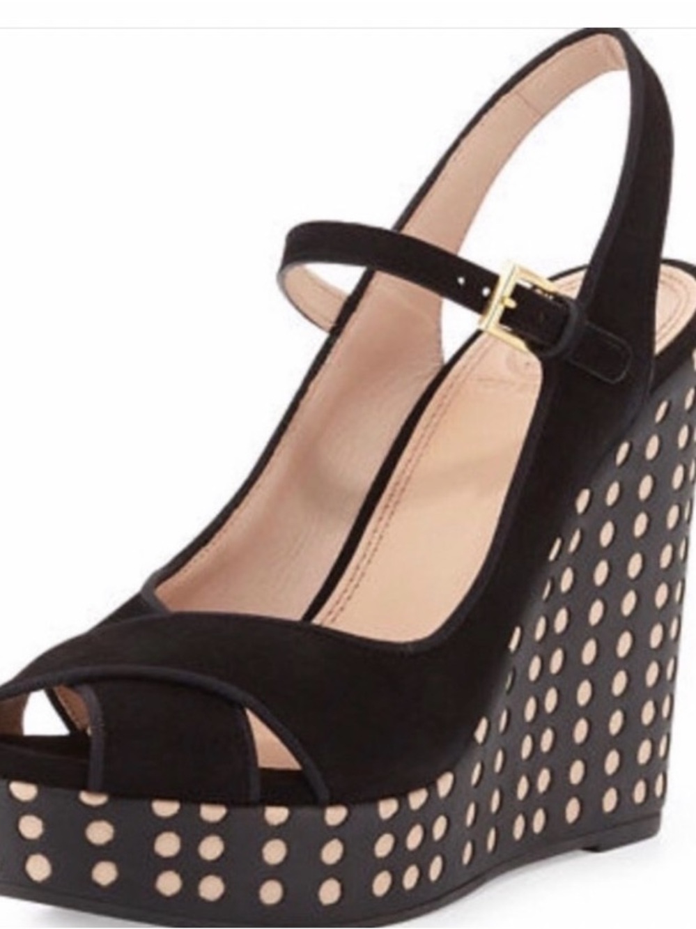 Tory Burch Ollie Black Suede Polka-Dot Platform Wedges EUC